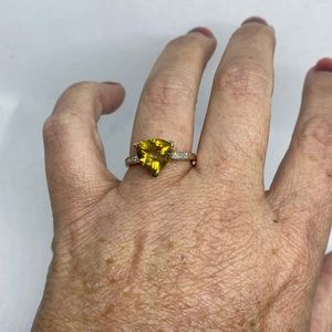 Unique Trillion Shaped Citrus Colored Solitaire Ring, Size 9